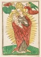 Madonna in Glory Crowned by Angels, Anonymous, German, 15th century German, Woodcut, hand-colored
