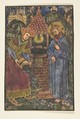 Christ and the Woman of Samaria (Schr. 2215), Master with the Cologne Arms German, Metalcut with dot punch; hand-colored; mounted on fifteenth-century (?) type-printed page