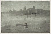 Nocturne (Nocturne: The Thames at Battersea), James McNeill Whistler (American, Lowell, Massachusetts 1834–1903 London), Lithotint with scraping on a prepared half-tint ground, printed in soft gray-black ink on pale blue laid chine mounted on ivory wove plate paper; second state of two (Chicago)