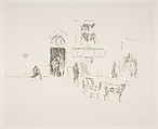 Gaiety Stage Door, James McNeill Whistler (American, Lowell, Massachusetts 1834–1903 London), Transfer lithograph with scraping, printed in black ink on grayish Japanese paper mounted on off-white plate paper; only state (Chicago)
