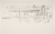 Old Battersea Bridge, James McNeill Whistler (American, Lowell, Massachusetts 1834–1903 London), Lithograph with scraping, printed in black ink on grayish ivory proofing paper mounted on white plate paper; second state of two (Chicago)