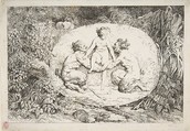 Nymph Supported by Two Satyrs, Jean Honoré Fragonard French, Etching, first state of two