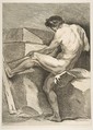 An "Académie": Man Pulling a Cord, Carle (Charles André) Vanloo French, Etching