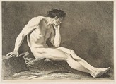 An "Académie": Sitting Man, Carle (Charles André) Vanloo French, Etching