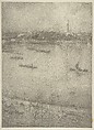 The Thames, James McNeill Whistler American, Lithotint with scraping; third state of three, a posthumous impression printed by Goulding (Chicago); printed in black ink on a fine laid paper with a greenish cast