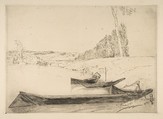 Bachots au bords de la Seine, Félix Bracquemond  French, Drypoint on laid paper; second state of two