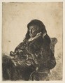 The Artist's Mother Seated at a Table, Looking Left:  Three Quarter Length, Rembrandt (Rembrandt van Rijn)  Dutch, Etching