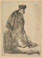 Man in a Cloak and Fur Cap, Leaning against a Bank, Rembrandt (Rembrandt van Rijn) Dutch, Etching
