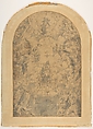 The Adoration of the Holy Trinity in the New Covenant, Friedrich Sustris (Netherlandish (possibly born Italy), Venice (?) ca. 1540–1599 Munich), Pen and gray ink, gray wash; laid down; framing line in pen and brown ink