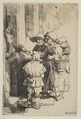 Beggars Receiving Alms at the Door of a House, Rembrandt (Rembrandt van Rijn)  Dutch, Etching, burin, drypoint; third of five states