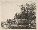 Landscape with Three Gabled Cottages Beside a Road, Rembrandt (Rembrandt van Rijn) (Dutch, Leiden 1606–1669 Amsterdam), Etching and drypoint; third of three states