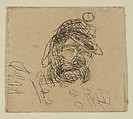 Bearded Man in Soldier's Cap (from Sketches on the Coast Survey Plate), James McNeill Whistler (American, Lowell, Massachusetts 1834–1903 London), Etching; proof impression of the only state (Glasgow 1); this is a fragment cut from the upper portion of 