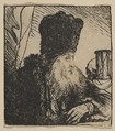 Philosopher with an Hourglass, Jan Lievens Dutch, Woodcut; first of two states