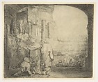 Peter and John Healing the Cripple at the Gate of the Temple, Rembrandt (Rembrandt van Rijn) (Dutch, Leiden 1606–1669 Amsterdam), Etching, drypoint, burin, and mezzotint; fifth of six states