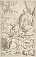 Rest on the flight into Egypt, Mary holding the infant Christ while St. Joseph hands him a fruit, Simone Cantarini (Italian, Pesaro 1612–1648 Verona), Etching
