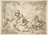 The Holy Family with Saint John the Baptist, Simone Cantarini  Italian, Etching