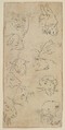 Study of animal heads, Claude Gillot French, Engraving