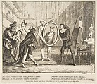 Pierrot and Scaramouche show the portrait of Harlequin, Claude Gillot  French, Etching, second state