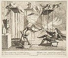 Harlequin menaces Scaramouche with a Torch, Claude Gillot  French, Etching, second state
