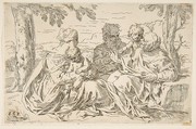 Holy Family with Saint Elizabeth and Saint John the Baptist, Simone Cantarini Italian, Etching