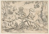 Holy Family with Saint Elizabeth and Saint John the Baptist, copy in reverse after Cantarini, Simone Cantarini  Italian, Etching