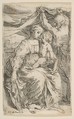 Holy Family with a curtain, Simone Cantarini  Italian, Etching