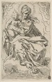 Madonna and Child on clouds, Simone Cantarini Italian, Etching
