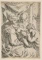 Holy Family with Saint John the Baptist kissing the infant Christ's hand, Simone Cantarini  Italian, Etching