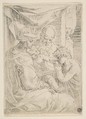 Holy Family with Saint John the Baptist kissing the infant Christ's hand, Simone Cantarini  Italian, Etching