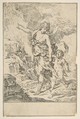 A guardian angel walking with a child, Simone Cantarini  Italian, Etching
