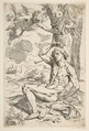 Saint Sebastian pierced with arrows and tied to a tree, Simone Cantarini  Italian, Etching