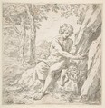 Saint John the Baptist in the desert, Simone Cantarini  Italian, Etching