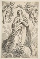 The Virgin being crowned by two angels, Simone Cantarini  Italian, Etching