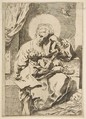 Madonna and Child with a bird, copy in reverse, Simone Cantarini  Italian, Etching