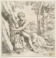 Saint John the Baptist in the desert, copy in reverse after Cantarini, Simone Cantarini Italian, Etching
