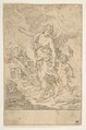 A guardian angel walking with a child, Simone Cantarini  Italian, Etching