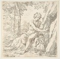 Saint John the Baptist in the desert, Simone Cantarini  Italian, Etching