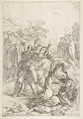 Saint Benedict exorcising a demon, Simone Cantarini  Italian, Etching