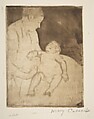 Bill Lying on His Mother's Lap, Mary Cassatt (American, Pittsburgh, Pennsylvania 1844–1926 Le Mesnil-Théribus, Oise), Soft-ground etching and aquatint; fourth state of five