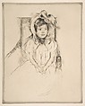 Margot Wearing a Large Bonnet, Seated in an Armchair, Mary Cassatt (American, Pittsburgh, Pennsylvania 1844–1926 Le Mesnil-Théribus, Oise), Drypoint; only state