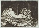 Olympia (large plate), Edouard Manet (French, Paris 1832–1883 Paris), Etching on blue laid paper, third and final state