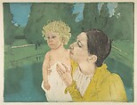 By the Pond, Mary Cassatt American, Drypoint and aquatint, printed in color from three plates; fourth state of four (Mathews & Shapiro)