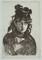 Portrait of Berthe Morisot, Edouard Manet French, Etching on blue laid paper, second and final state