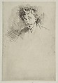 Whistler with the White Lock, James McNeill Whistler (American, Lowell, Massachusetts 1834–1903 London), Drypoint, printed in black ink on greenish laid paper; only state (Glasgow)