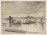 Early Morning, Battersea (Battersea Dawn) (Cadogan Pier), James McNeill Whistler (American, Lowell, Massachusetts 1834–1903 London), Etching and drypoint; second state of two (Glasgow); printed in black ink on ivory laid paper