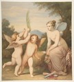 Eros and Anteros with Psyche Looking at Them, Johannes Riepenhausen  German, Watercolor, over a sketch in black chalk