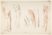 Anatomical Studies of Legs, Eugène Delacroix  French, Counterproof of a drawing in red and black chalk, with black chalk additions