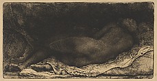 Reclining Female Nude, Rembrandt (Rembrandt van Rijn) (Dutch, Leiden 1606–1669 Amsterdam), Etching, drypoint, and engraving on japan paper; second of six states