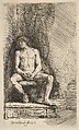 Nude Man Seated before a Curtain, Rembrandt (Rembrandt van Rijn)  Dutch, Etching
