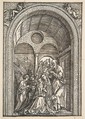 The Holy Family with Two Angels in a Vaulted Hall, Albrecht Dürer  German, Woodcut